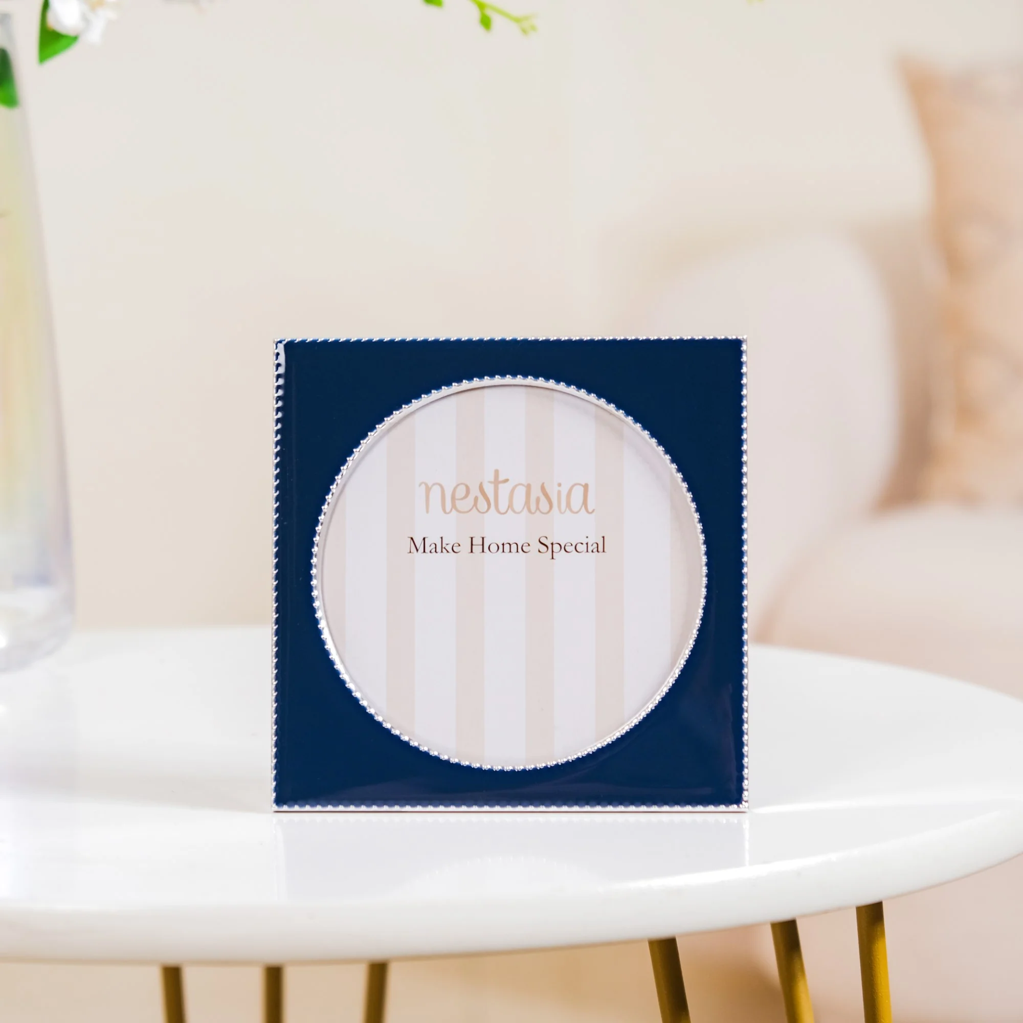 Premium Round Photo Frame Navy Blue 5"x5" - Image 2