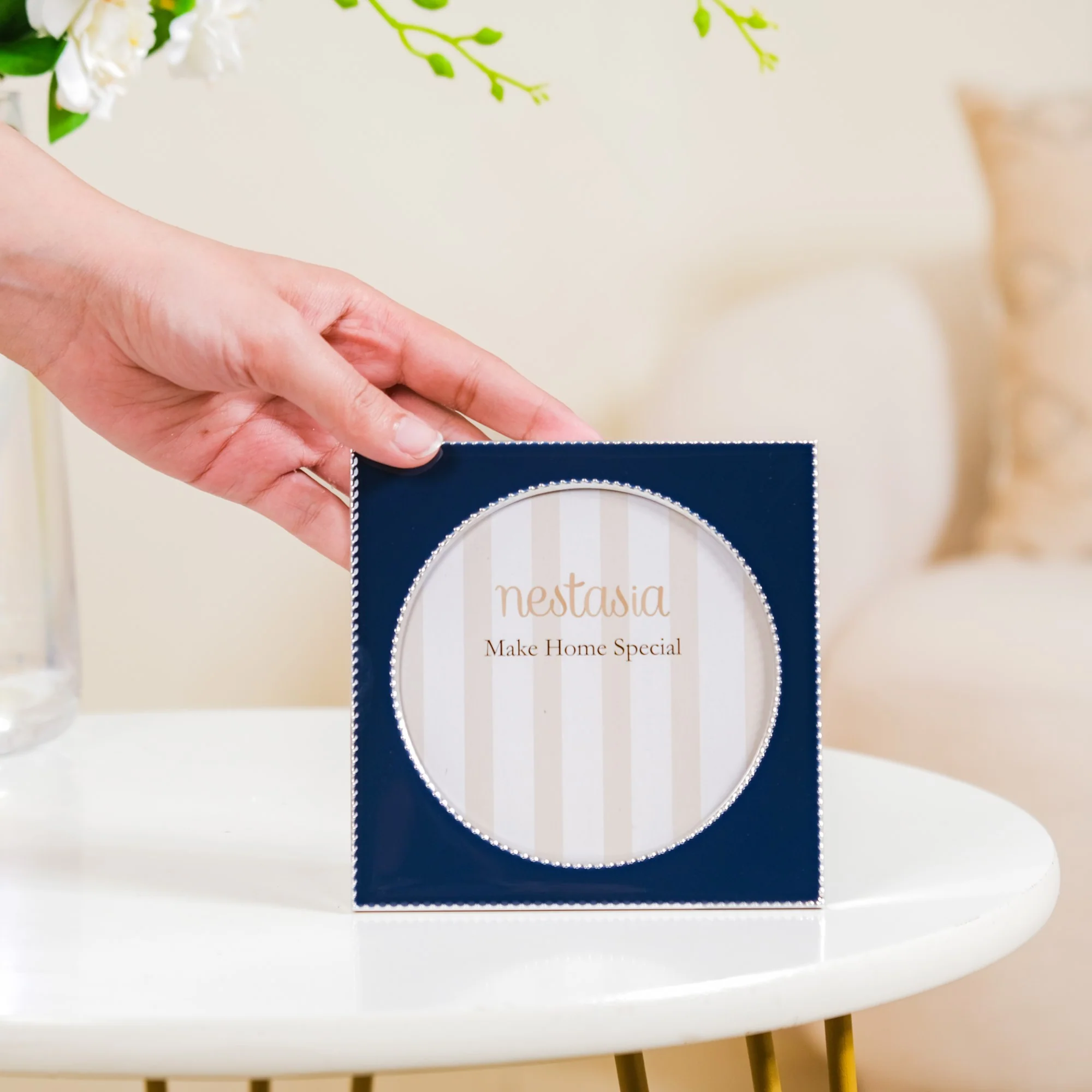 Premium Round Photo Frame Navy Blue 5"x5" - Image 3