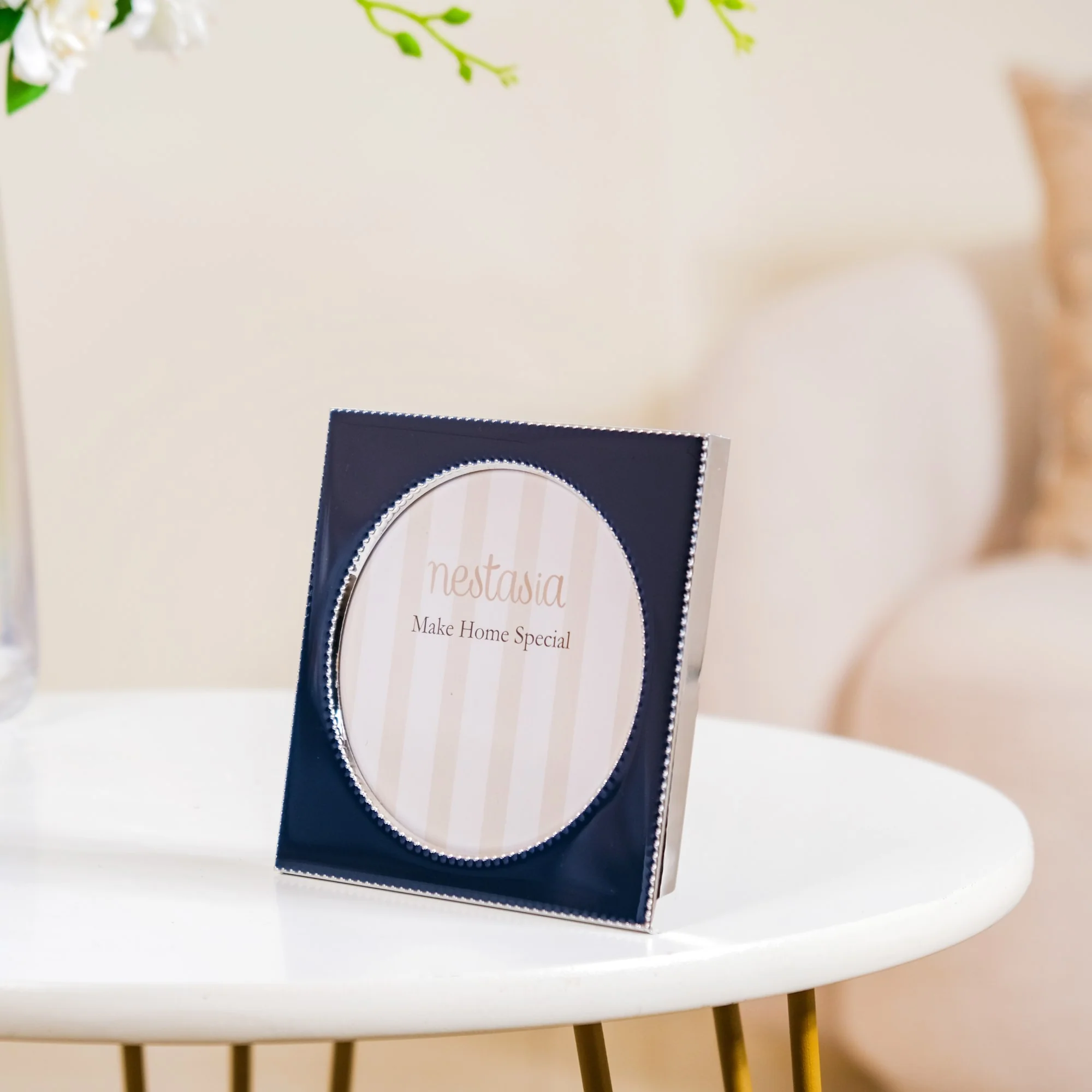 Premium Round Photo Frame Navy Blue 5"x5" - Image 4
