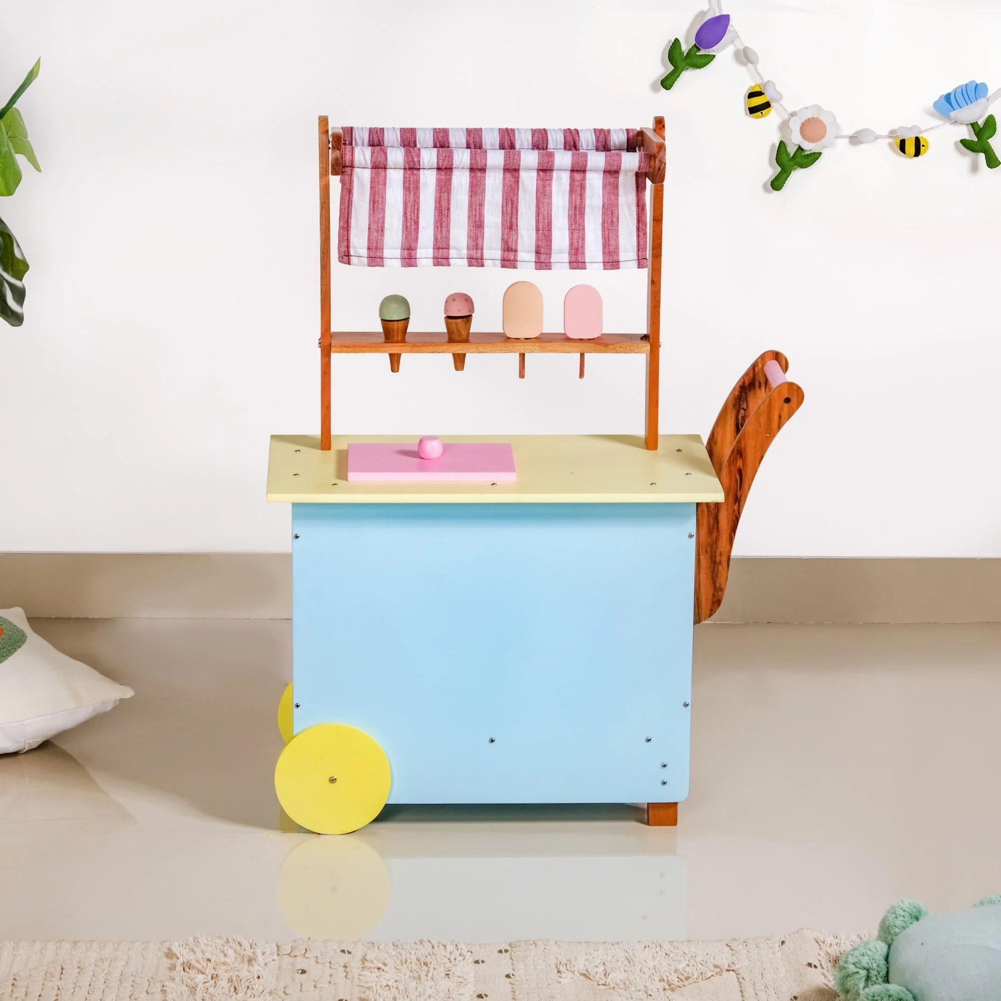 Pretend Play Creative Wooden Ice Cream Cart With Ice Cream - Image 13