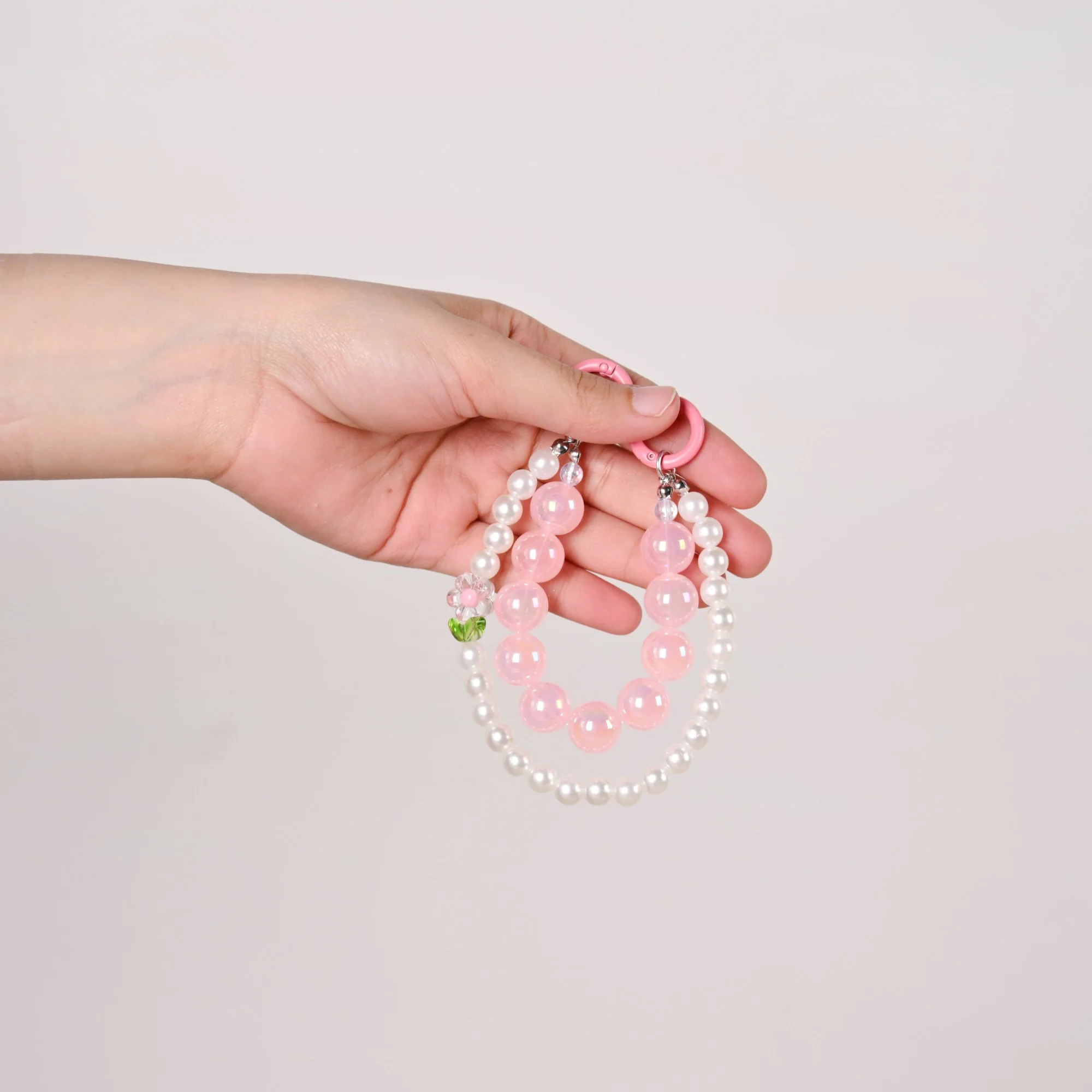 Pretty In Pink Pearl Beaded Keychain - Image 2