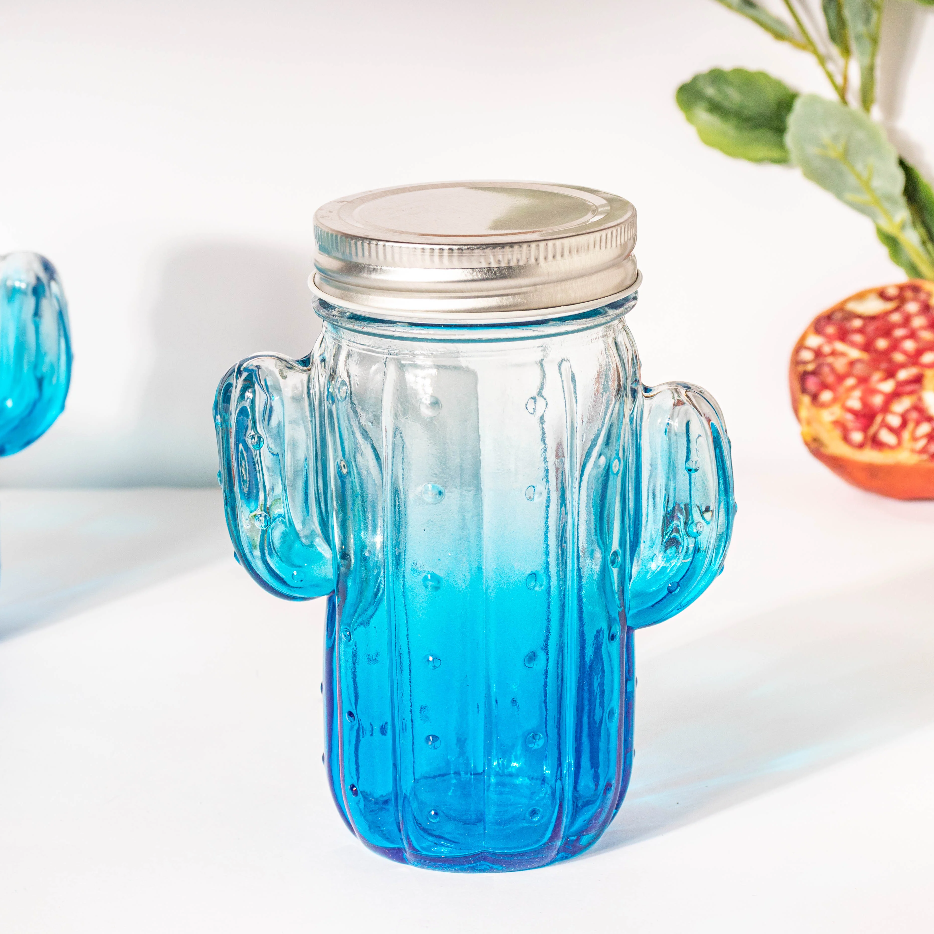 Prickly Cacti Glass Jar Blue with Lid Set of 4 - Image 3