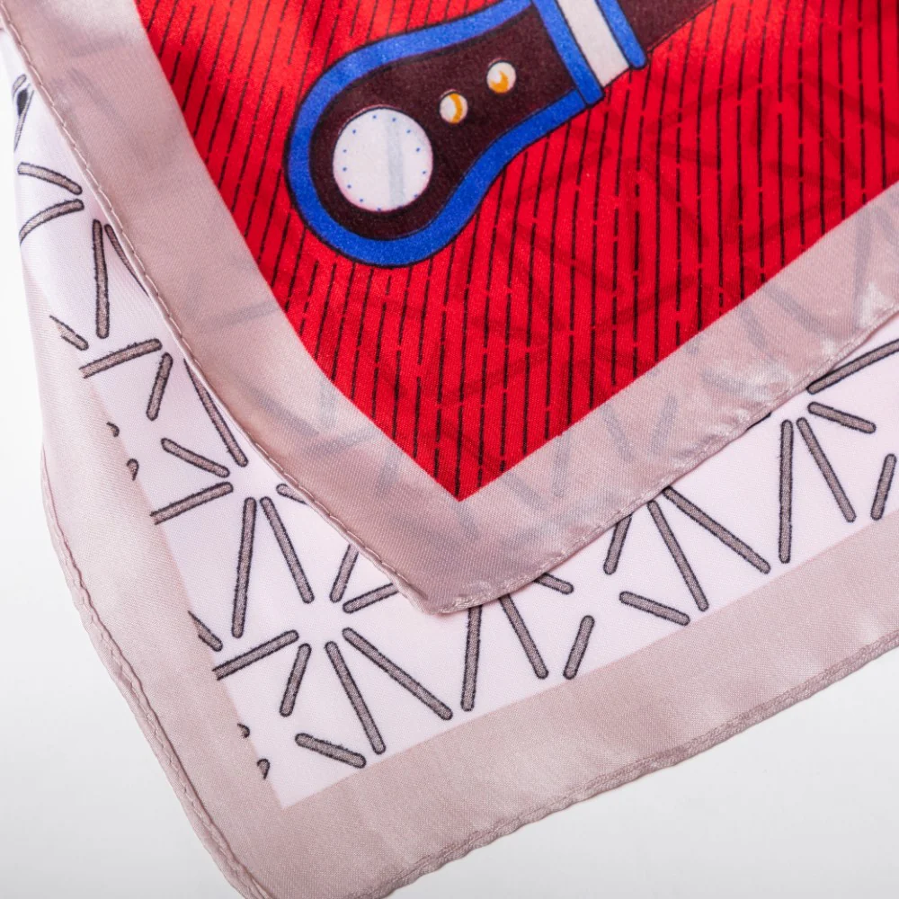 Printed Silk Red Scarf - Image 4