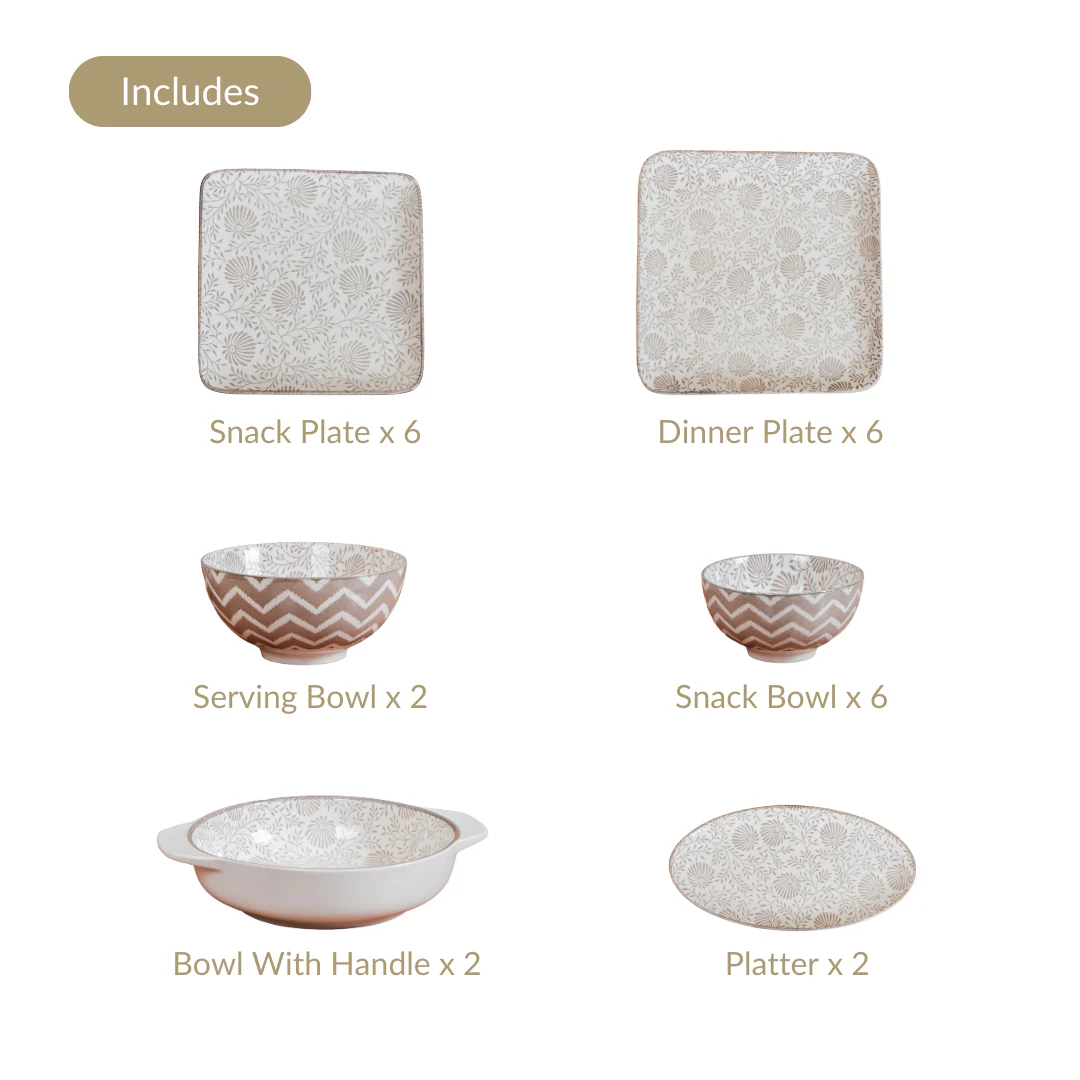 Printed Square Plates 24 Piece Dinner Set For 6 - Image 6