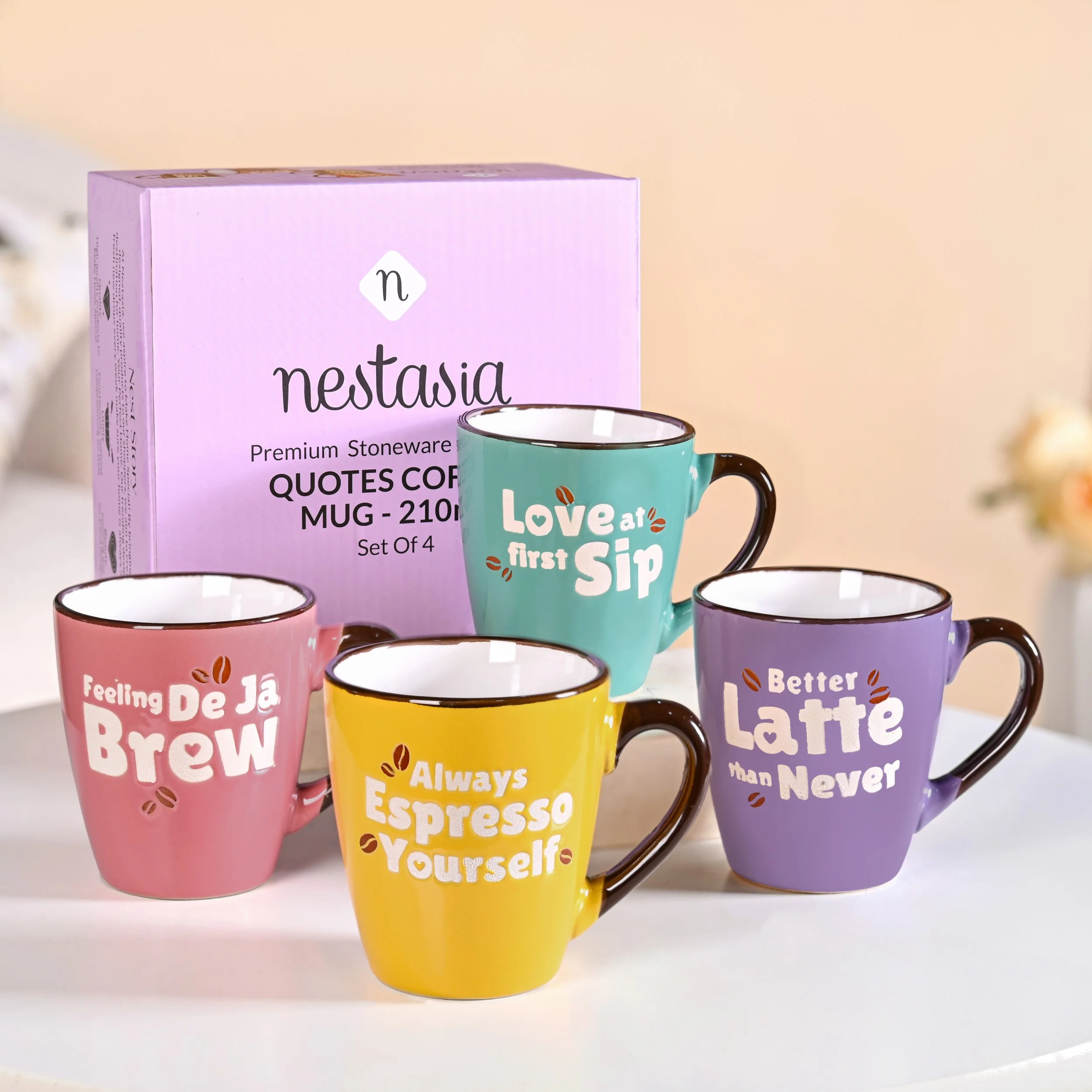 Puntastic Quotes Ceramic Coffee Mug Set Of 4 210ml