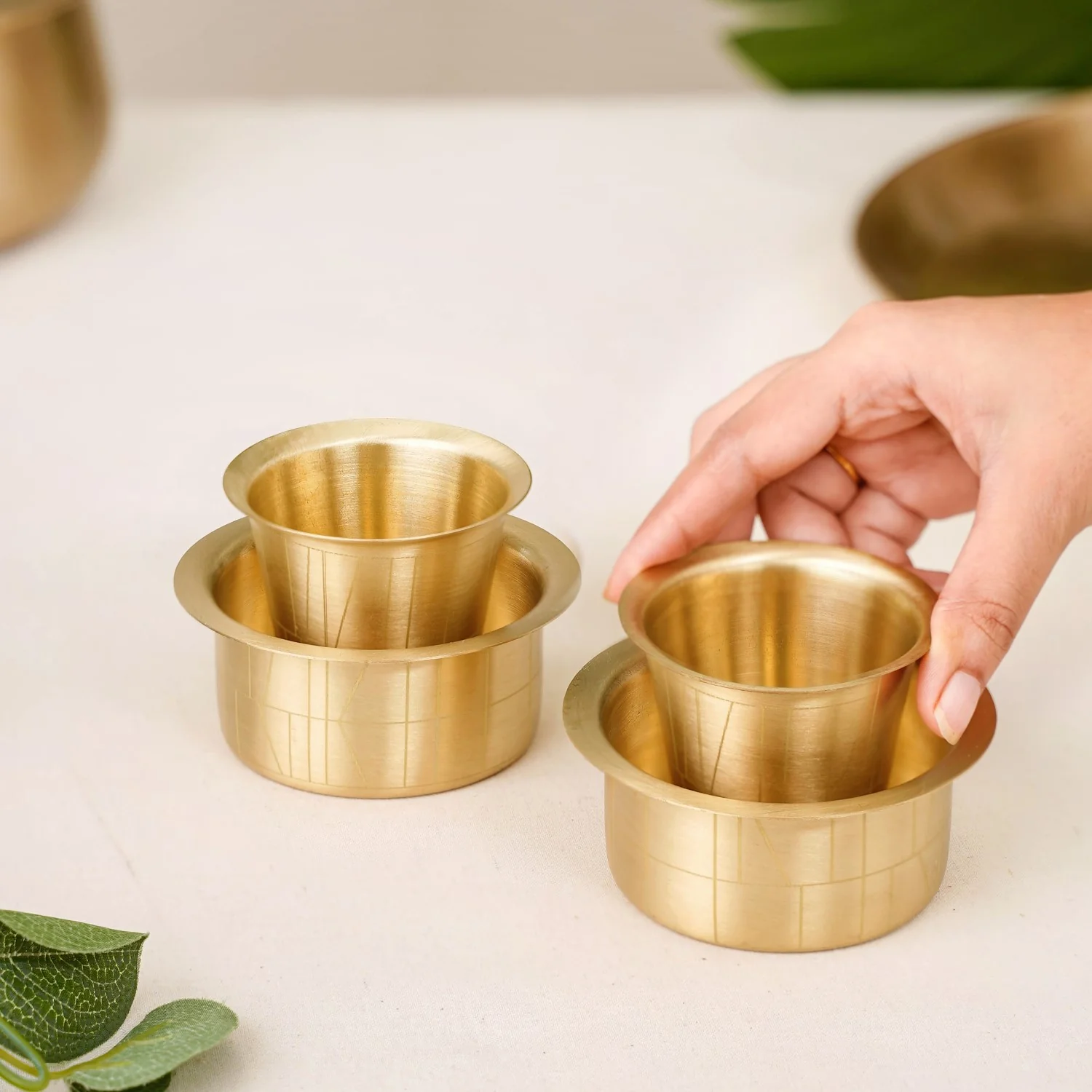 Pure Brass Filter Coffee Tumbler Davara Set For 2 People - Image 3