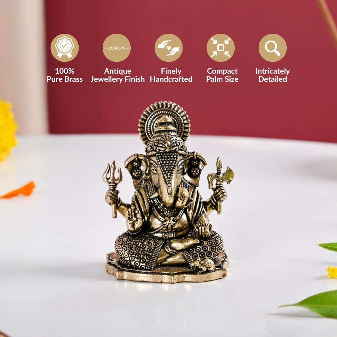 Pure Brass Ganesh Idol With Gift Box 5cm - Image 2