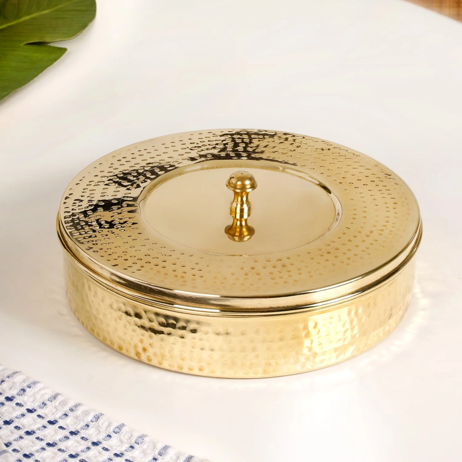 Pure Brass Hammered Masala Box Set With Spoon - Image 10
