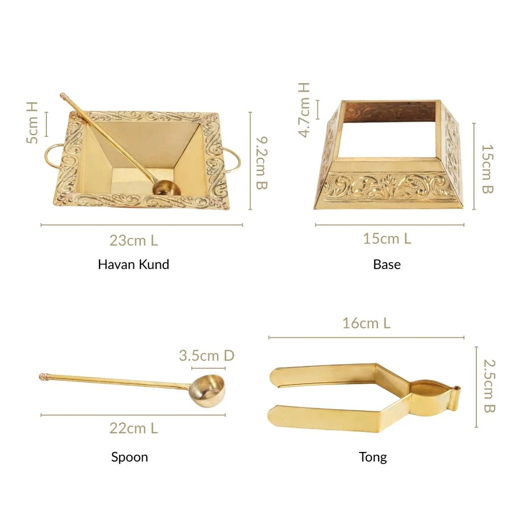 Pure Brass Havan Kund With Handles Spoon And Tongs - Image 5