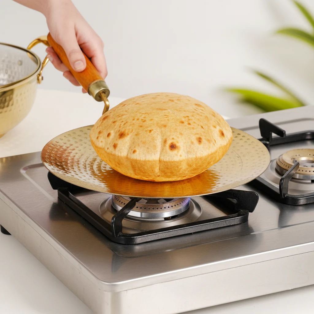 Pure Brass Tawa With Wooden Handle - Image 3