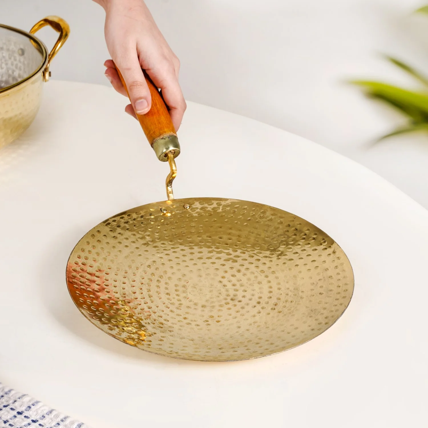 Pure Brass Tawa With Wooden Handle - Image 4