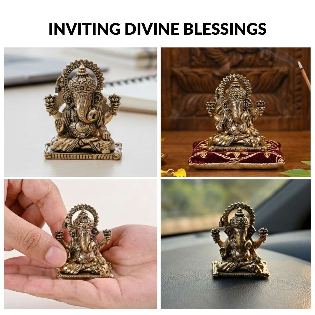 Pure Brass Vighnaharta Ganpati Idol With Gift Box 5cm - Image 7