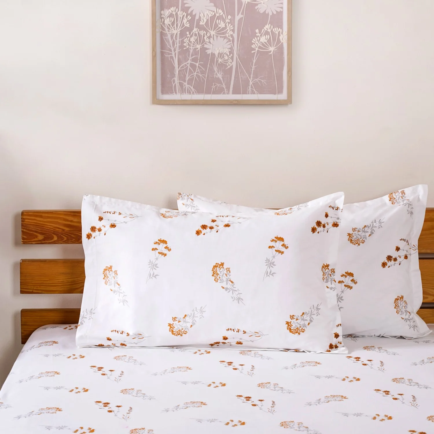 Pure Cotton 180 TC Floral Printed King Size Bedding Set Yellow 275x275 cm - Image 6