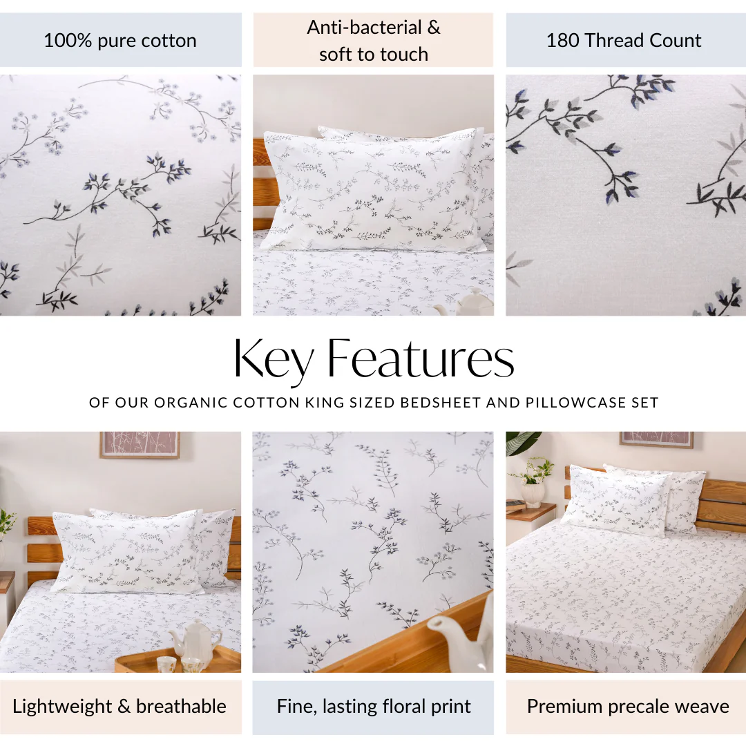 Pure Cotton Bedsheet And Pillowcase Set 180 TC Soothing Soft King Sized 275x275 cm - Image 4
