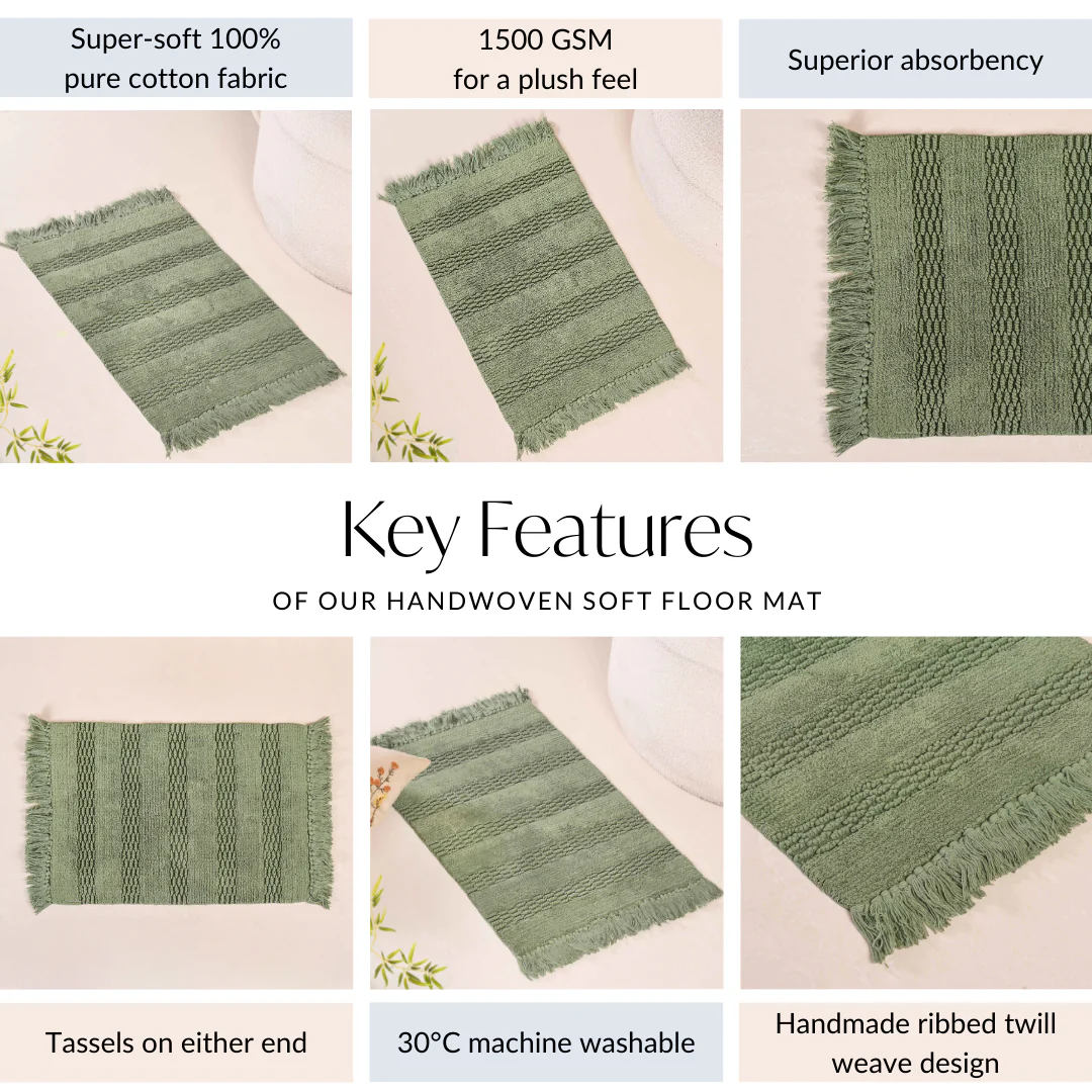 Pure Cotton Handwoven Twilled Soft Floor Mat Set Of 2 31x17 Inch - Image 5