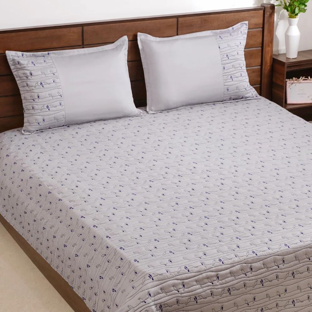 Pure Cotton Quilted King Size Bed Cover Grey - Image 2