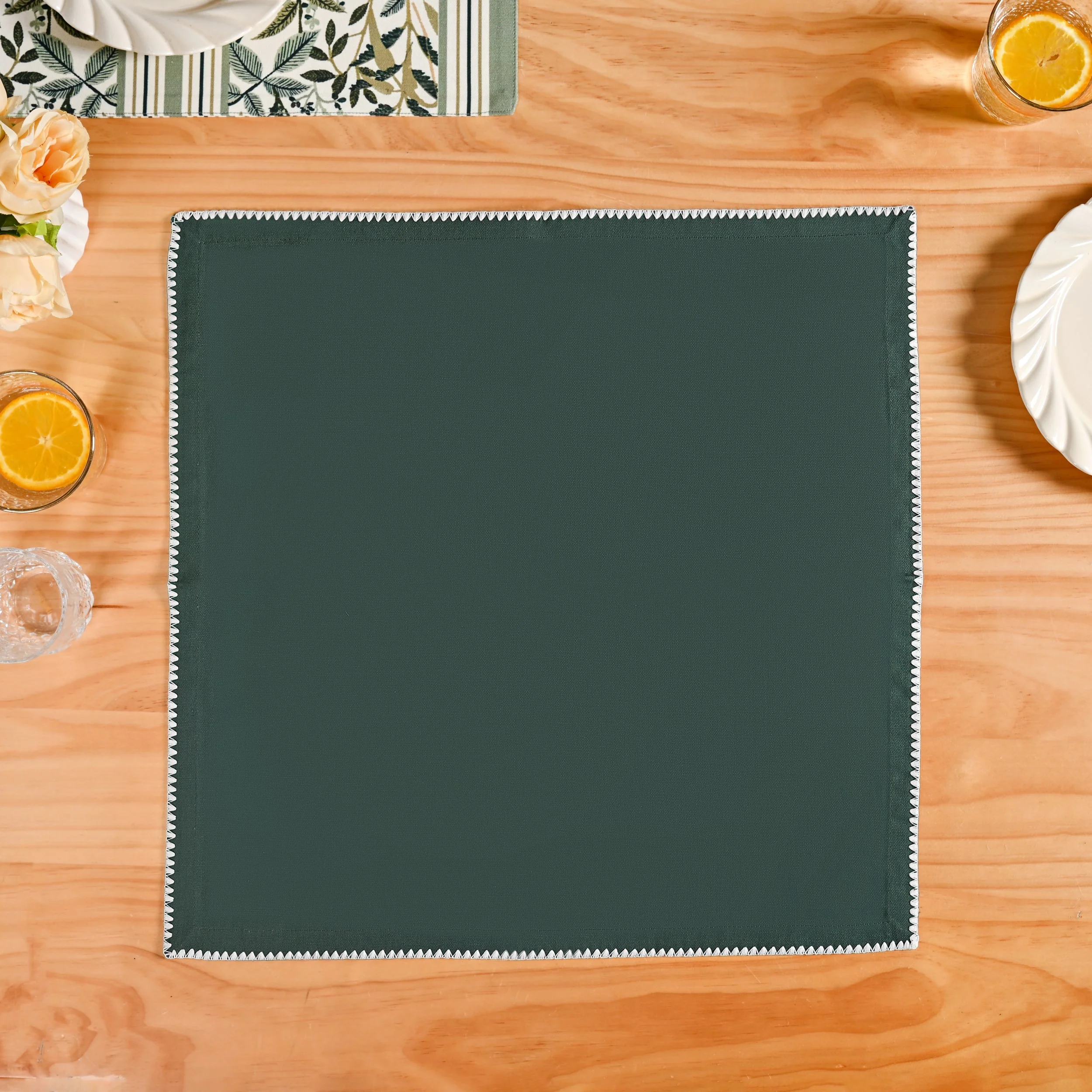 Pure Cotton Sacramento Green Table Napkin Set Of 6 - Image 7
