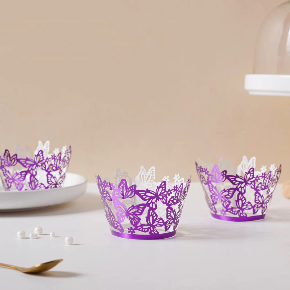 Purple Butterfly Lace Cupcake Wrapper Set Of 20 - Image 2