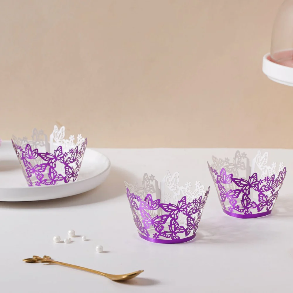 Purple Butterfly Lace Cupcake Wrapper Set Of 20 - Image 6