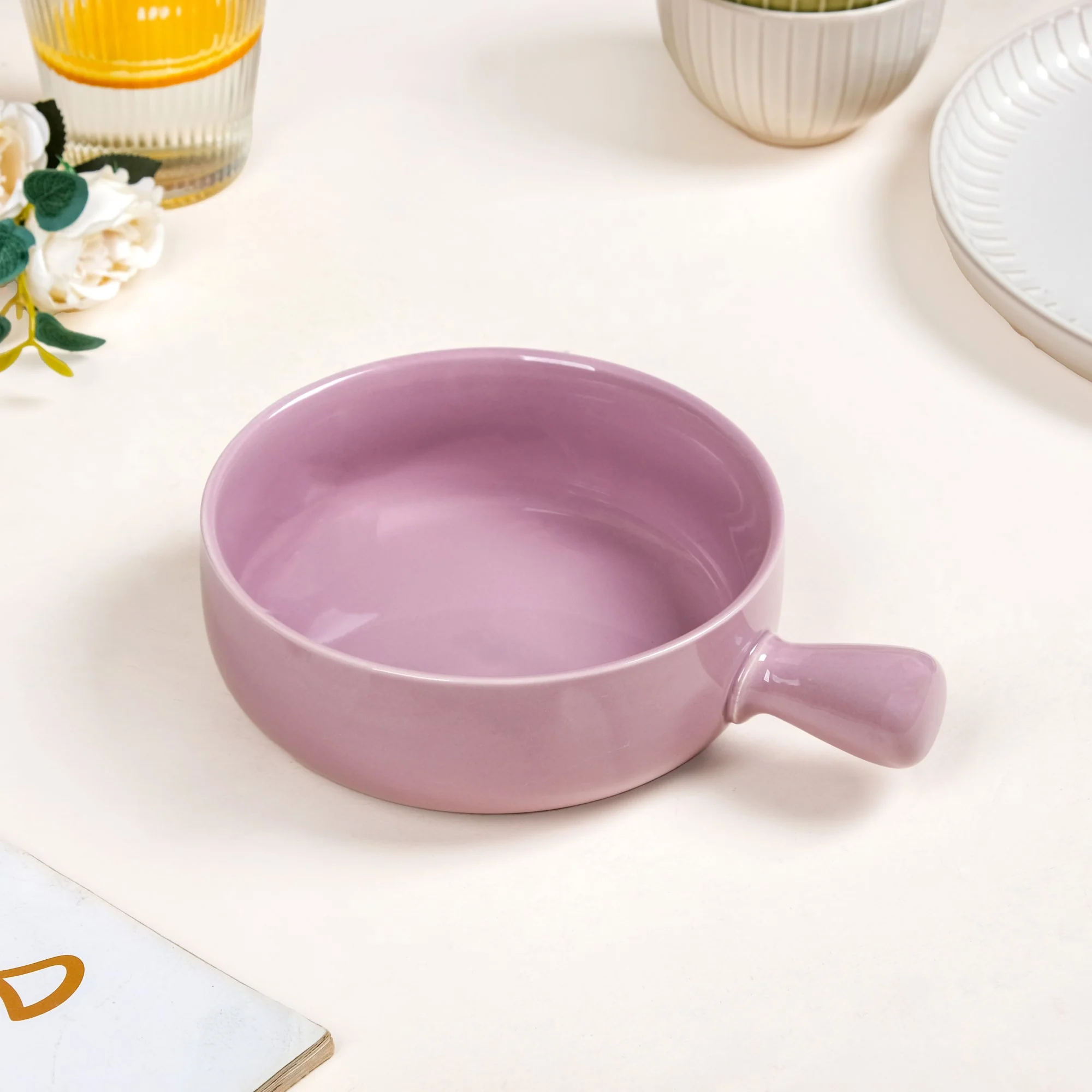 Purple Ceramic Bowl With Handle 700ml - Image 2