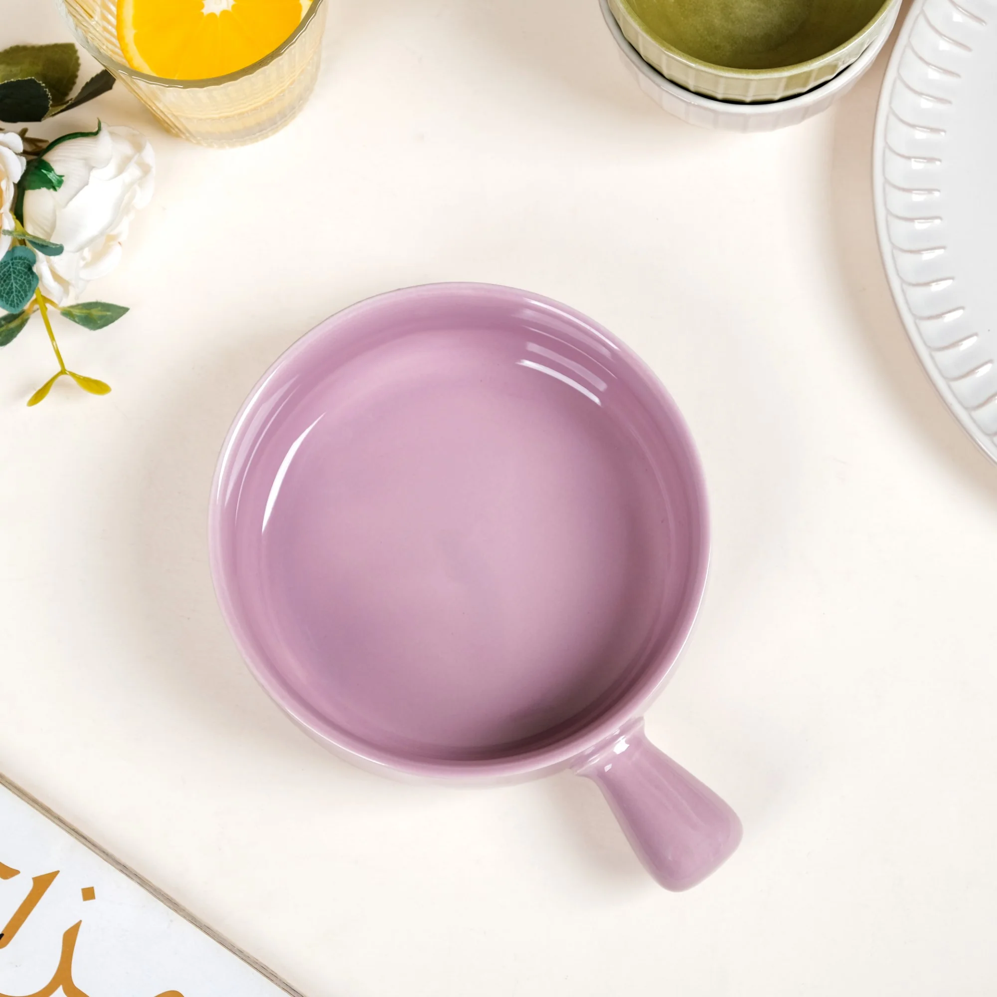 Purple Ceramic Bowl With Handle 700ml - Image 6
