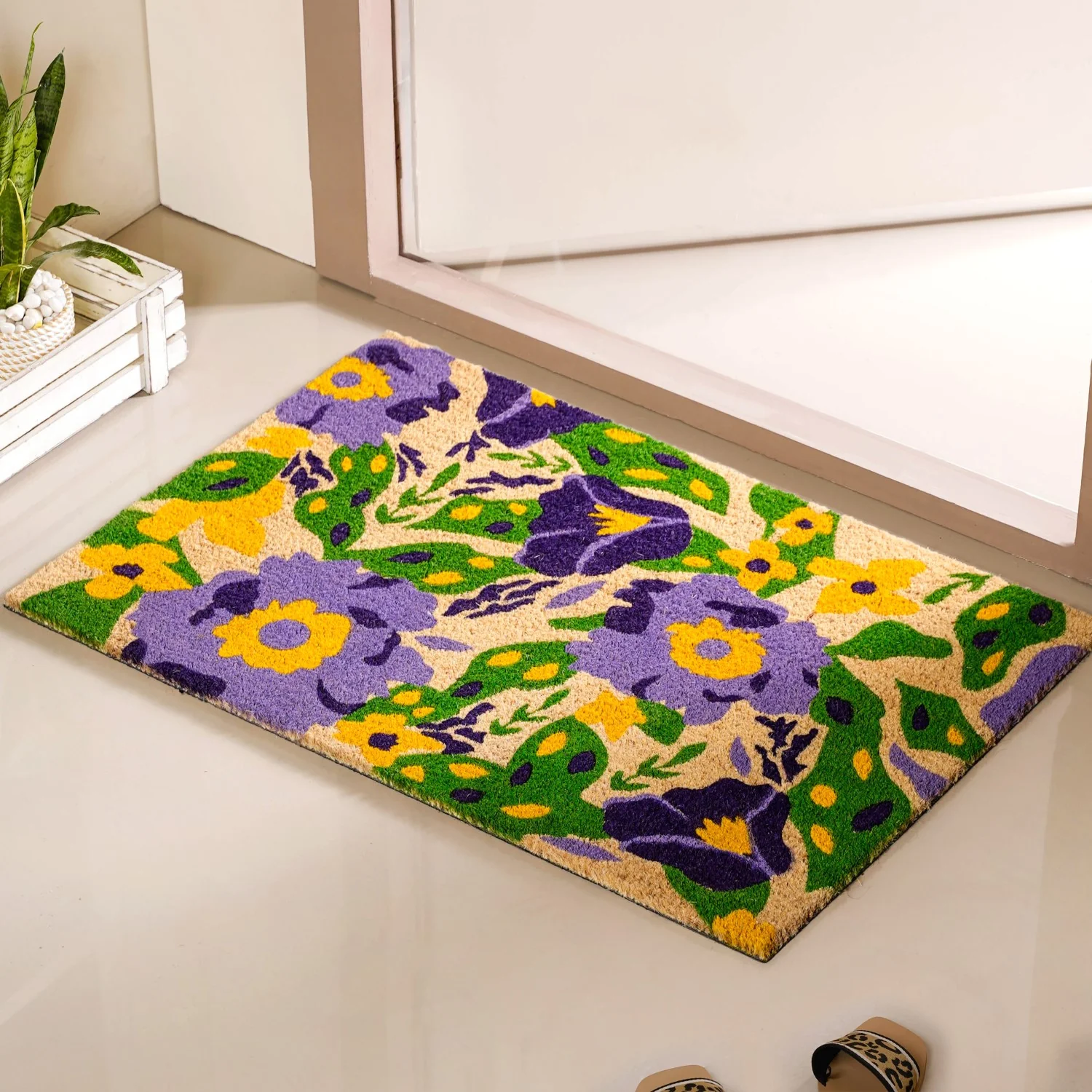 Purple Flower Field Coir Floor Mat 36x24 Inch