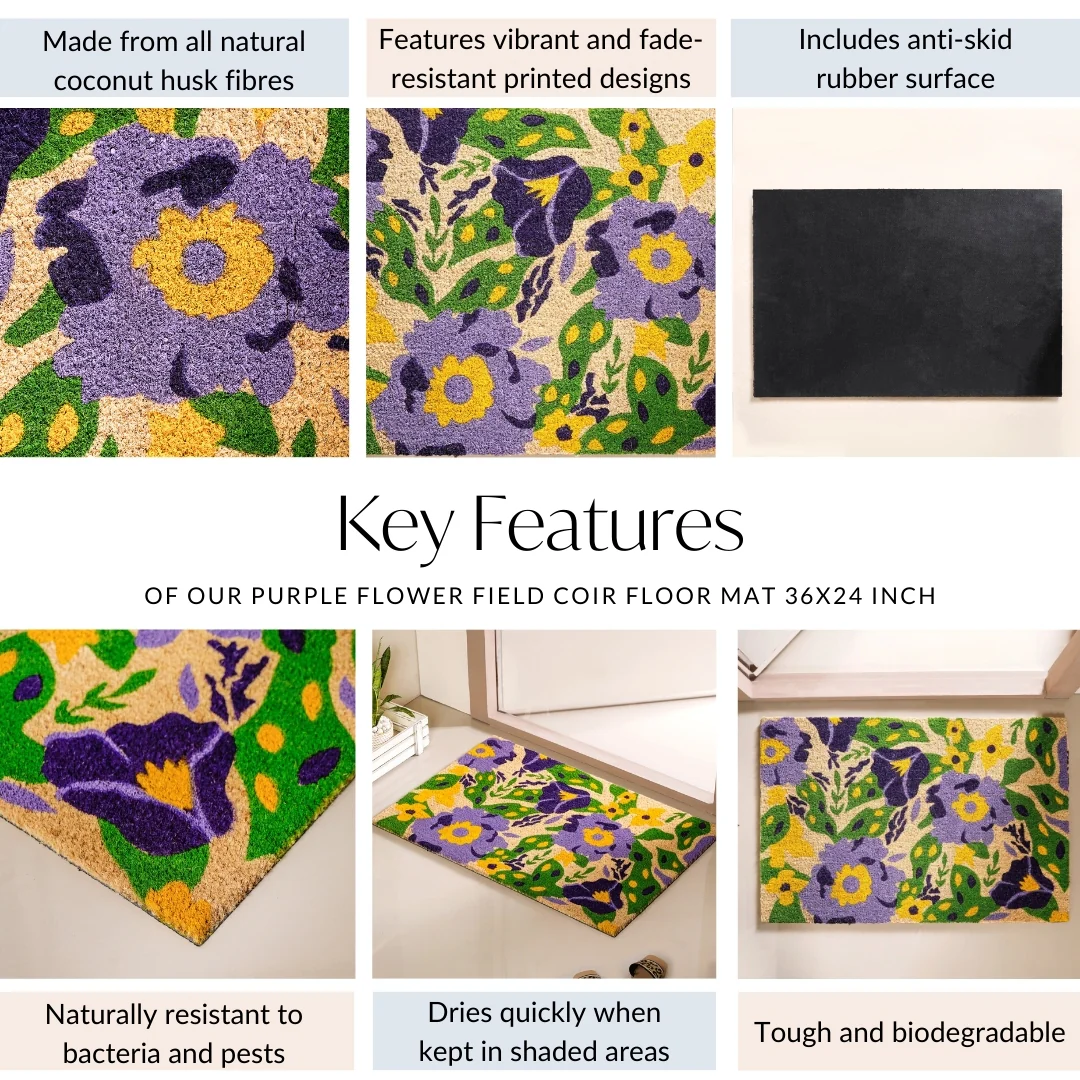 Purple Flower Field Coir Floor Mat 36x24 Inch - Image 5