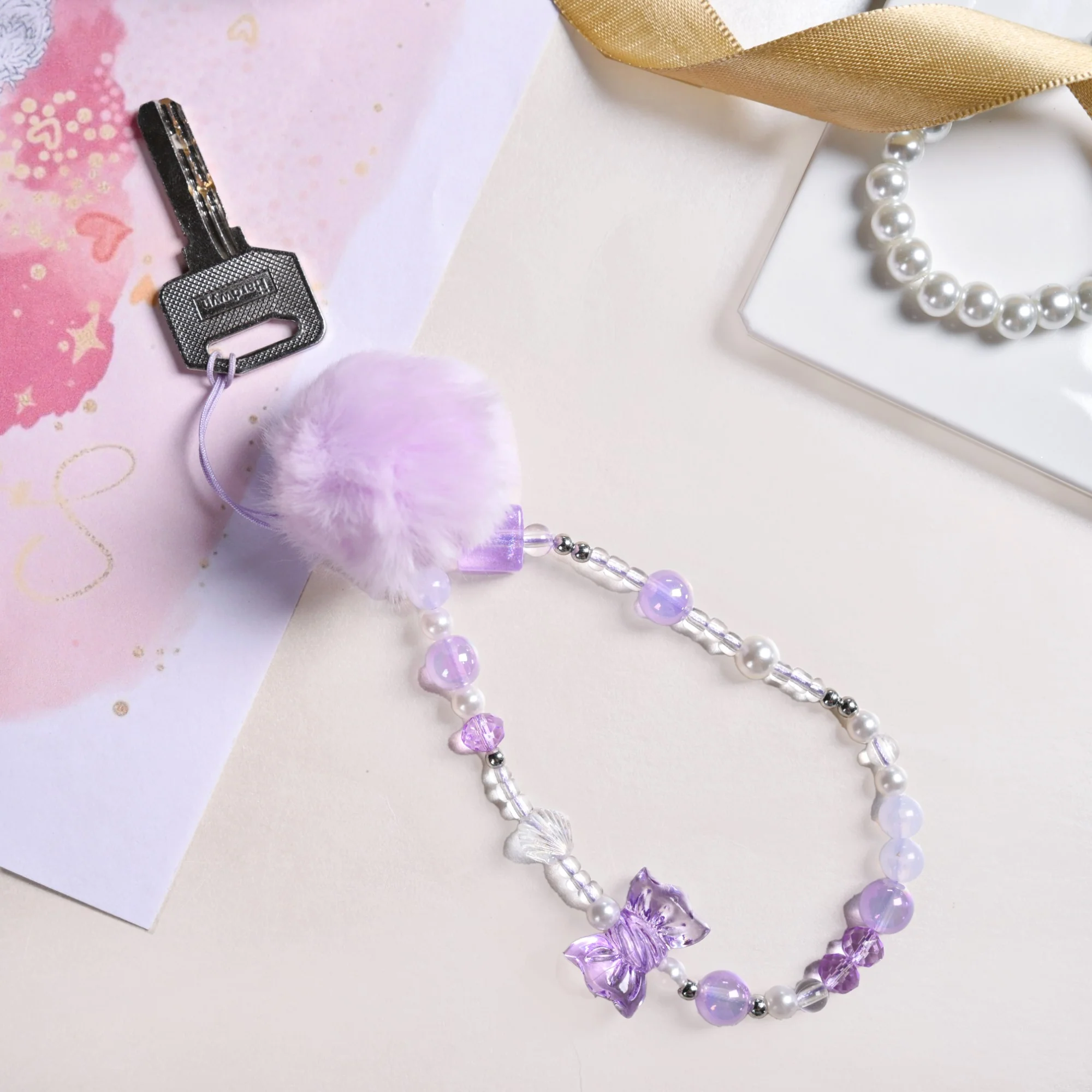 Purple Puff Pom Pom Phone Charm Strap - Image 7