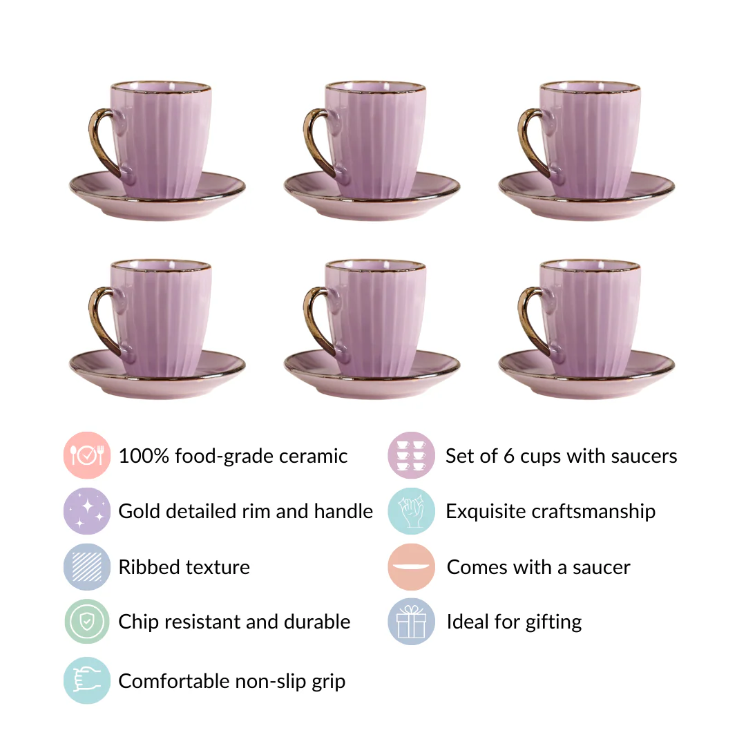Nori Lined Tea Cup And Saucer Set Of 6 Lavender 250ml - Image 5