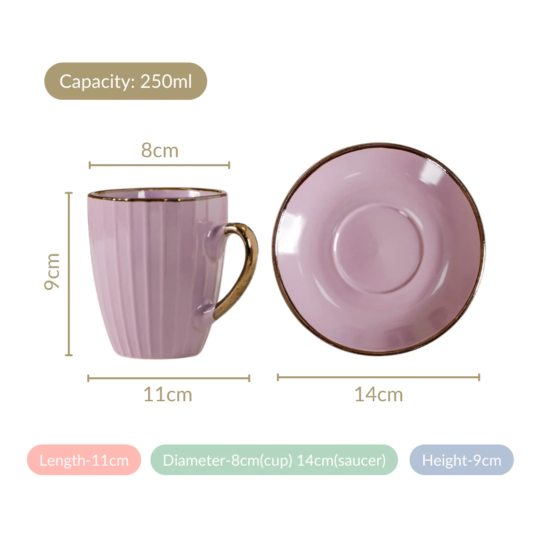 Nori Lined Tea Cup And Saucer Set Of 6 Lavender 250ml - Image 6