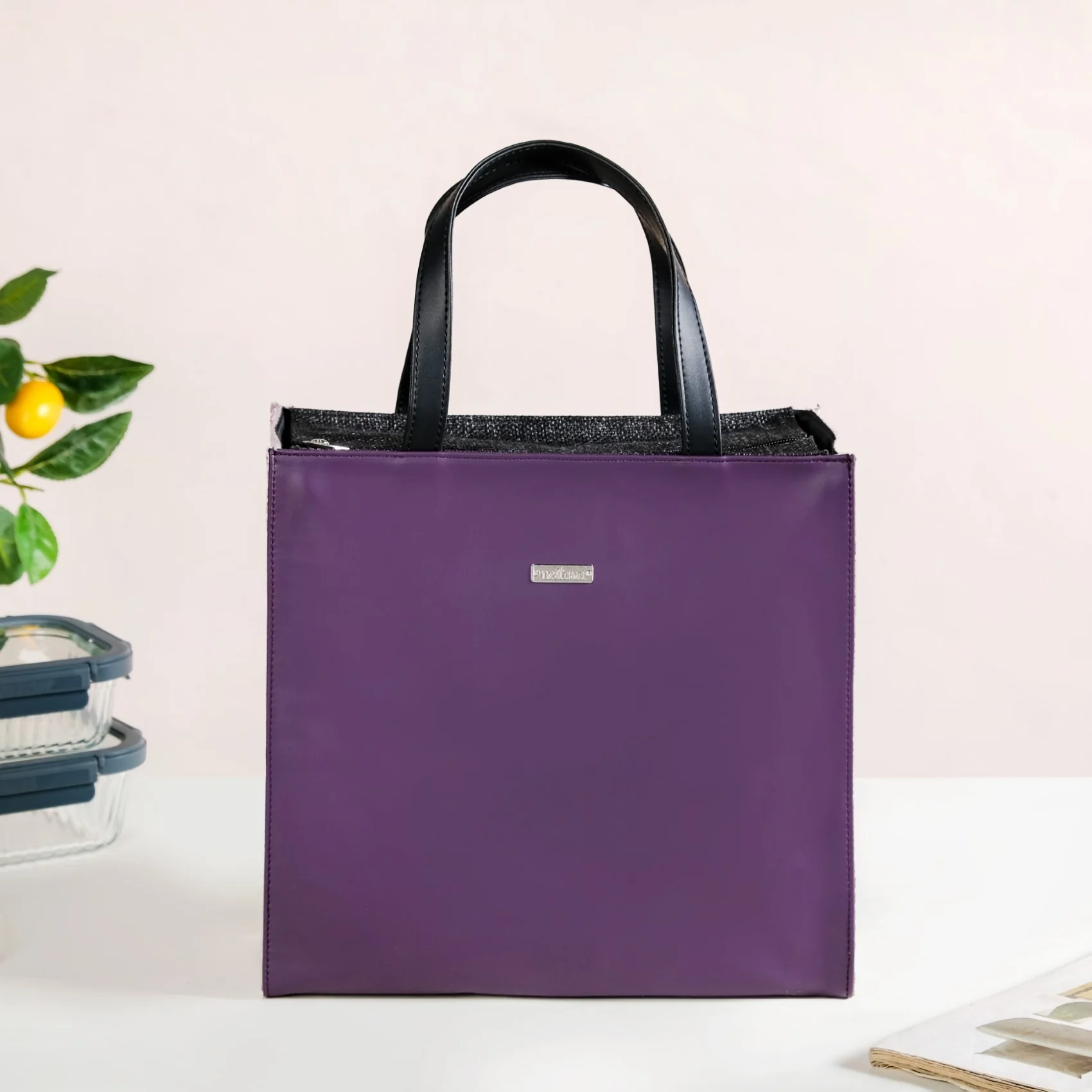 Purple Vegan Leather Lunch Bag - Image 6