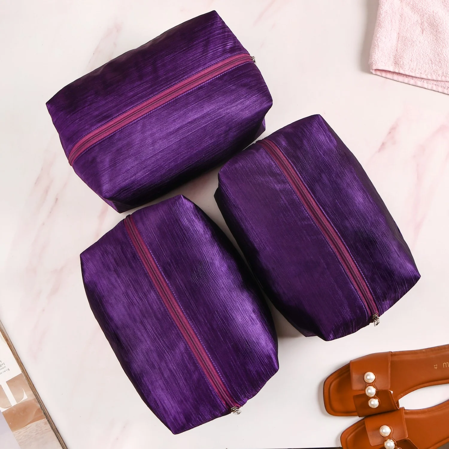 Purple Zippered Shoe Bags For Travel Large Set Of 3 - Image 3