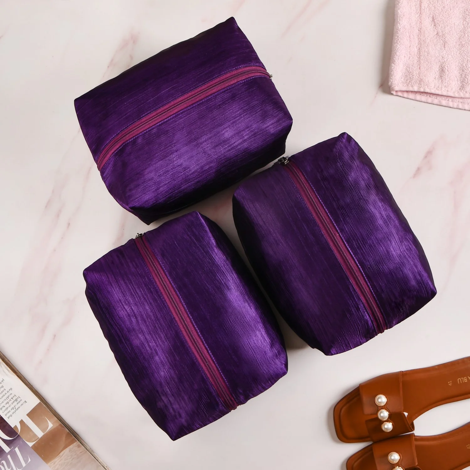Purple Zippered Travel Shoe Bags Small Set Of 3 - Image 3