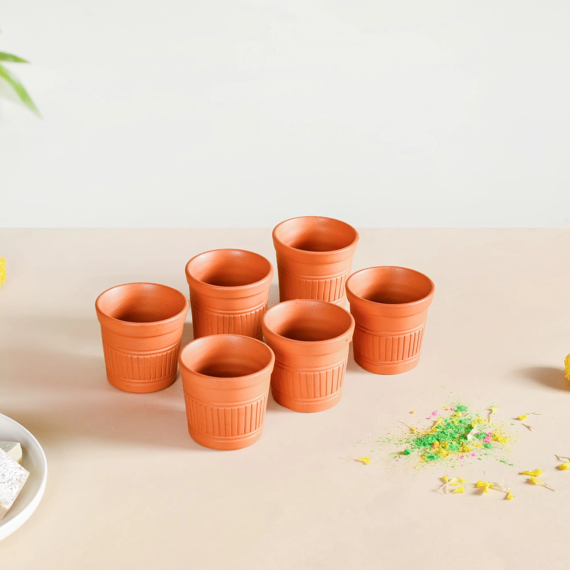 Push Cart Platter With Set of 6 Terracotta Kulhad Tumblers - Image 10
