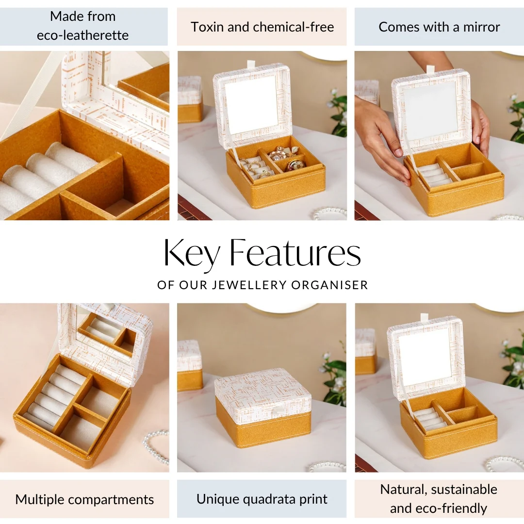 Quadrata Pattern Multi Section Jewellery Box With Mirror - Image 5