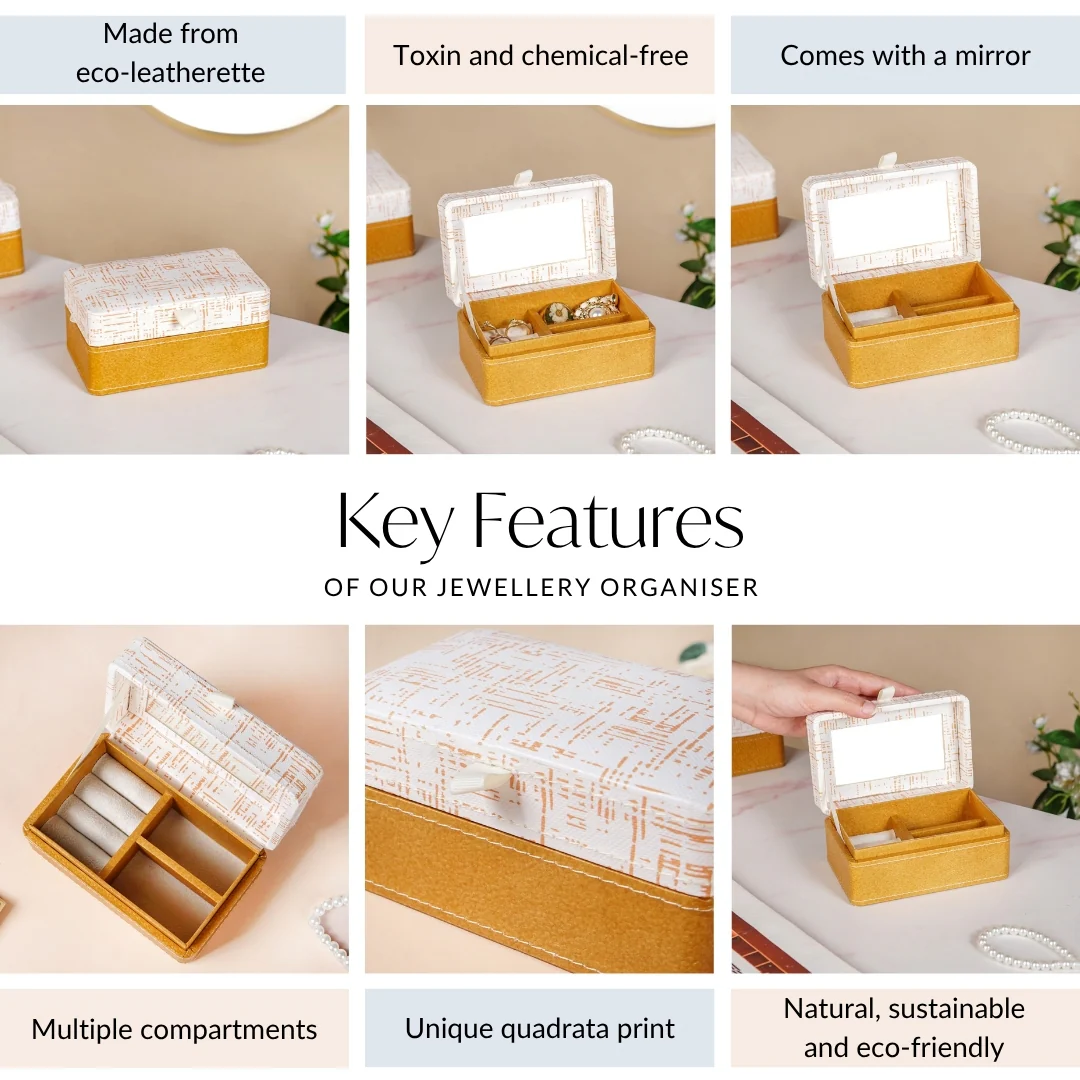 Quadrata Pattern Portable Jewellery Box With Mirror - Image 5