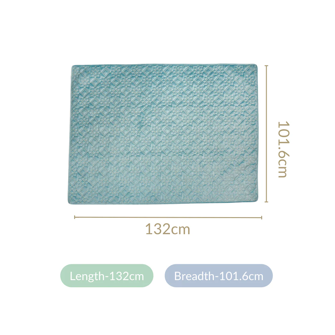Quilted Aqua Blue Table Cover With Silver Threadwork - Image 5