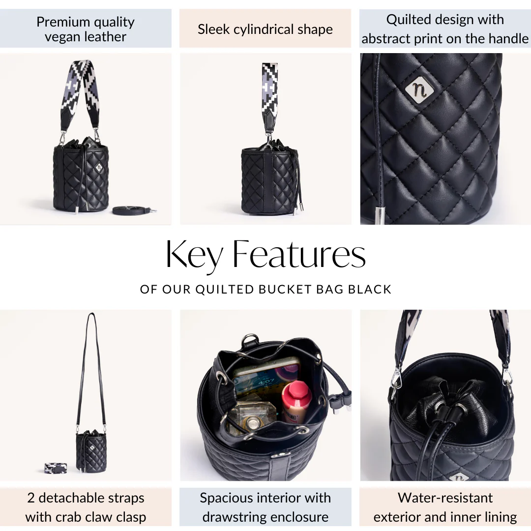 Quilted Bucket Bag Black - Image 5