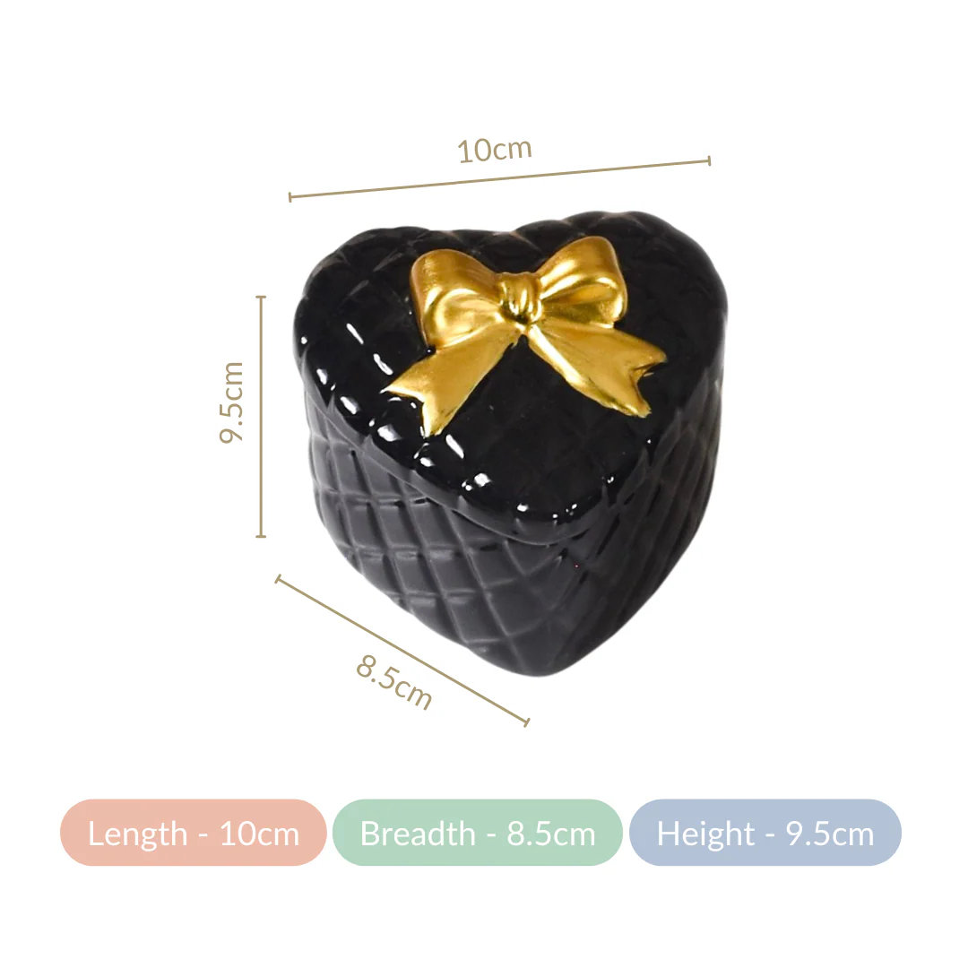 Quilted Heart Ceramic Storage Box With Bow Set Of 2 Black - Image 4