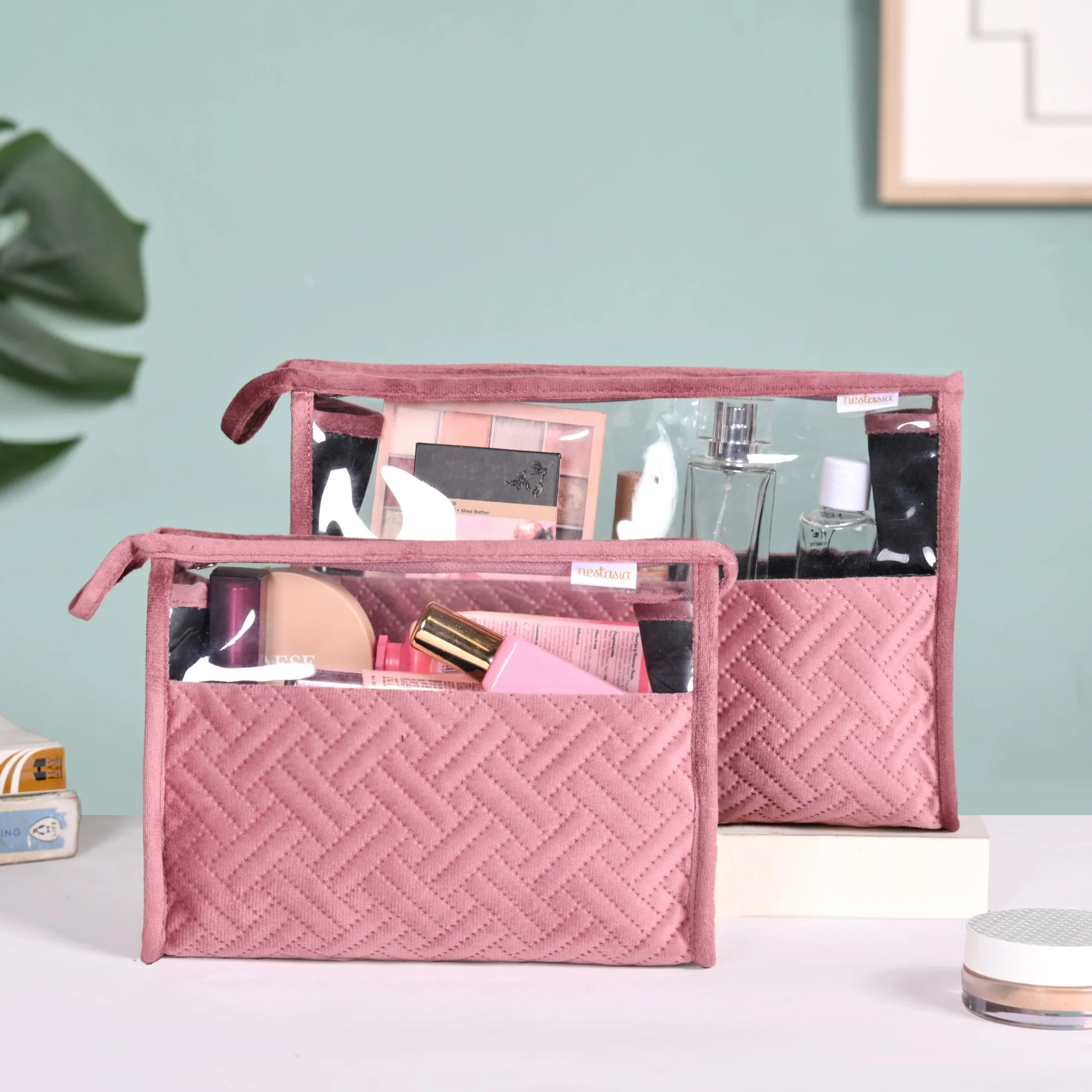 Quilted Travel Organisers Set Of 2 Old Rose Pink - Image 5