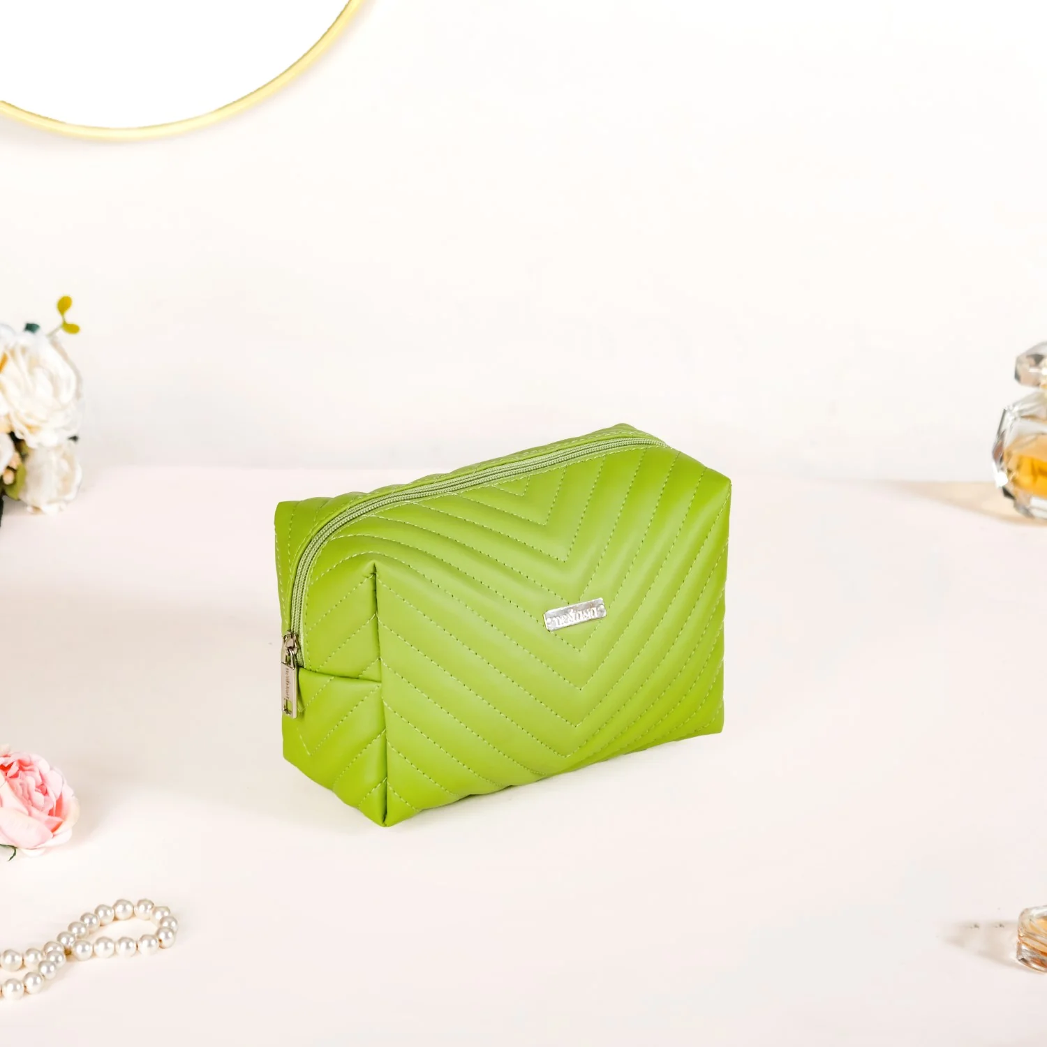 Quilted Vegan Leather Makeup Organizer Set Of 2 Green - Image 6