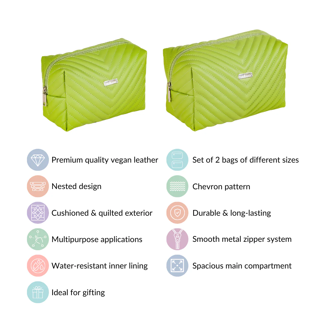Quilted Vegan Leather Makeup Organizer Set Of 2 Green - Image 8