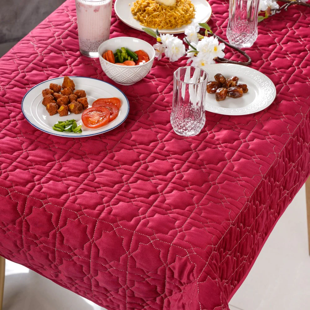 Quilted Zari And Velvet Table Cover Magenta 52x40 Inch