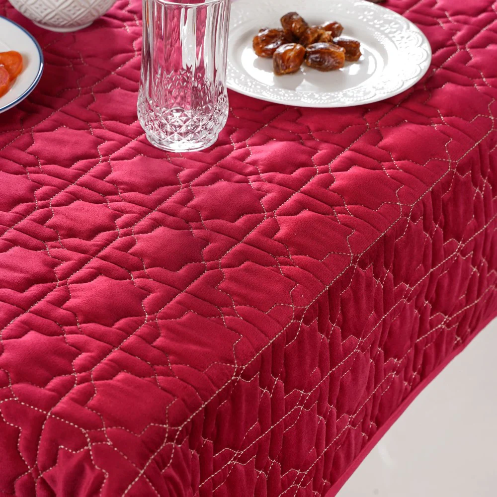 Quilted Zari And Velvet Table Cover Magenta 52x40 Inch - Image 3