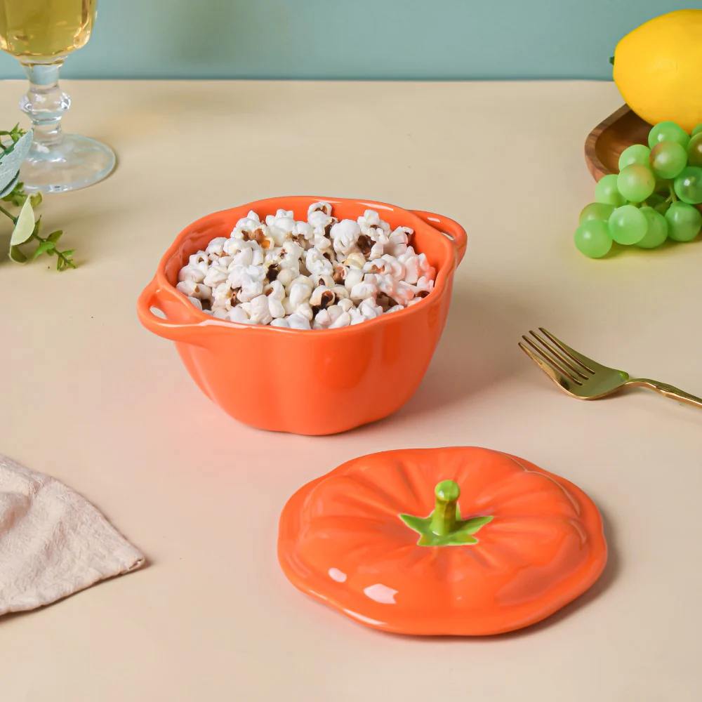 Quirky Pumpkin Bowl With Lid Orange 350 ml - Image 8