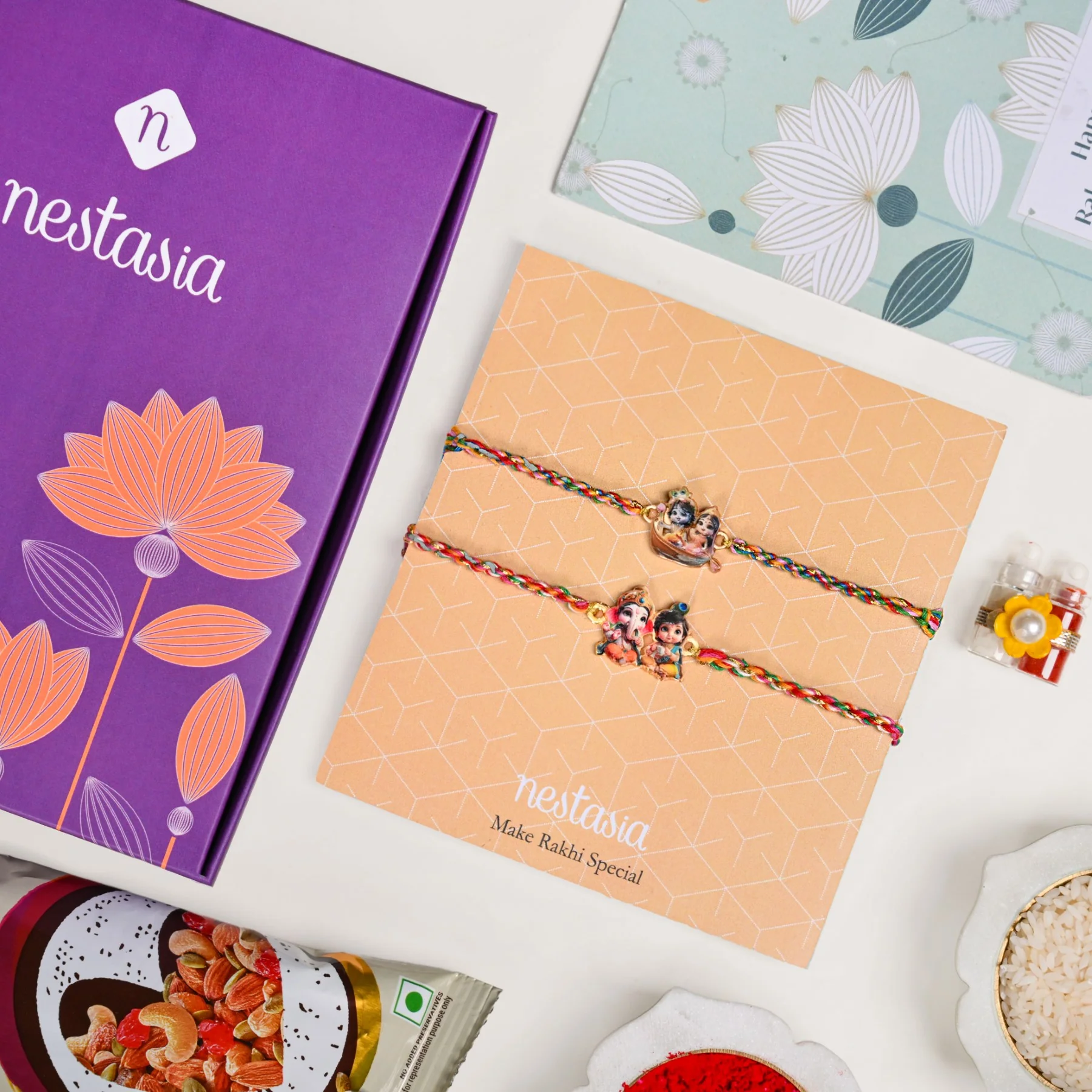 Radha Krishna And Ganesh Krishna Rakhi Gift Set - Image 2