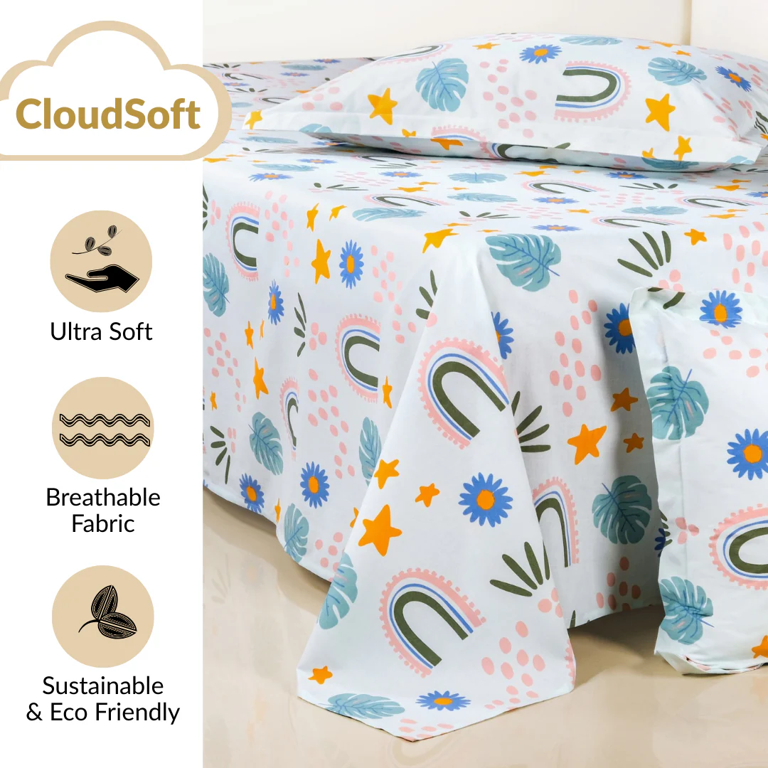 Rainbow Meadow Pure Cotton King Size Bedding Set 275x275cm