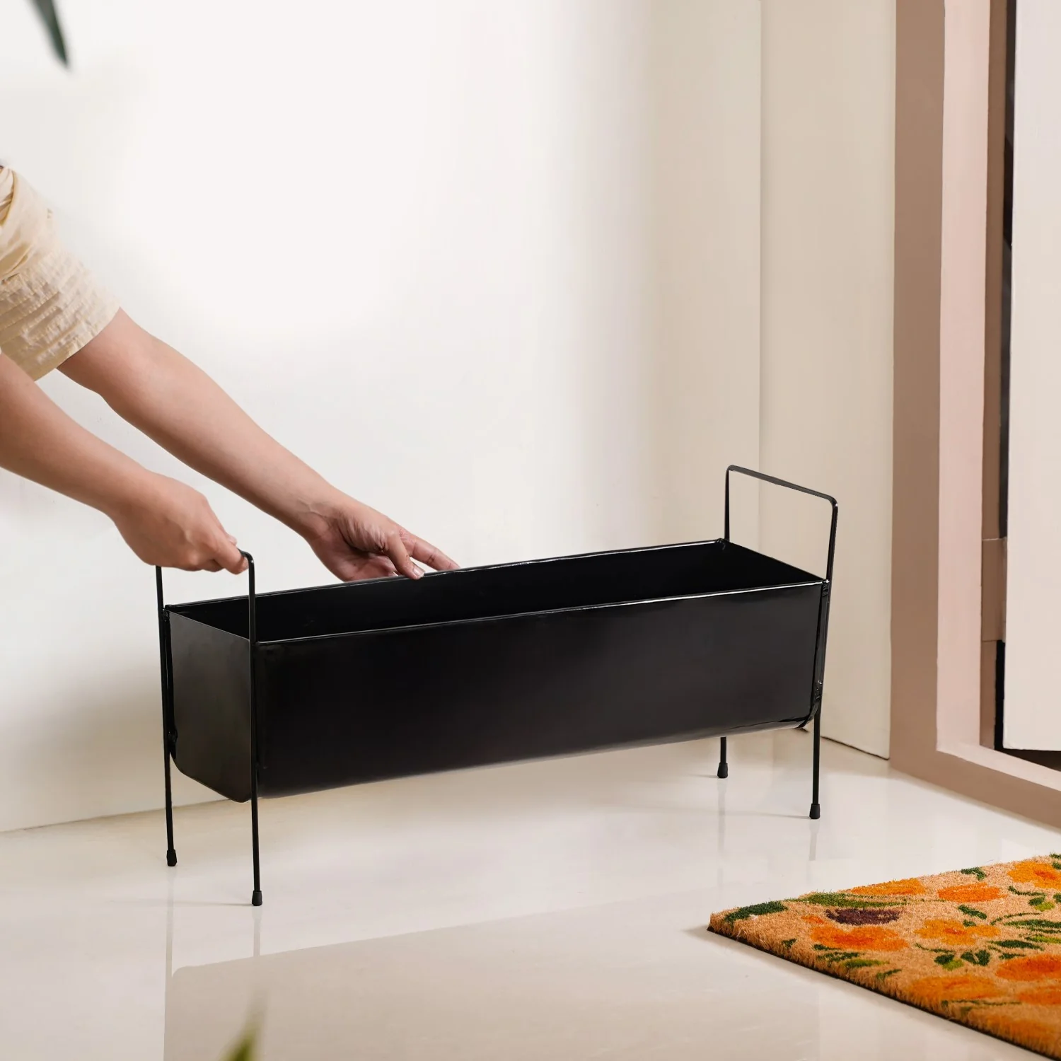 Raised Iron Trough Planter With Handle Black - Image 3