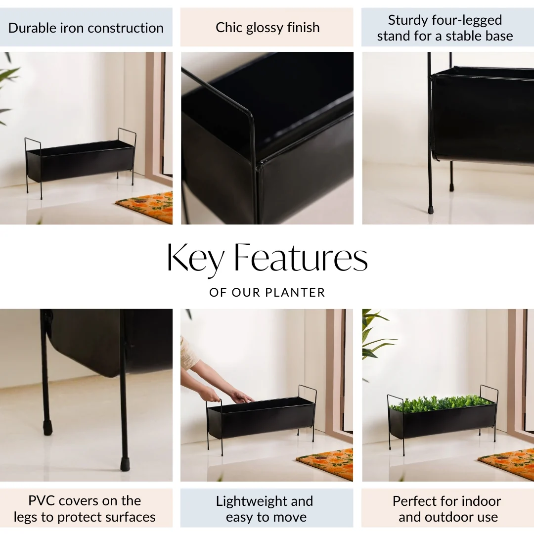Raised Iron Trough Planter With Handle Black - Image 5