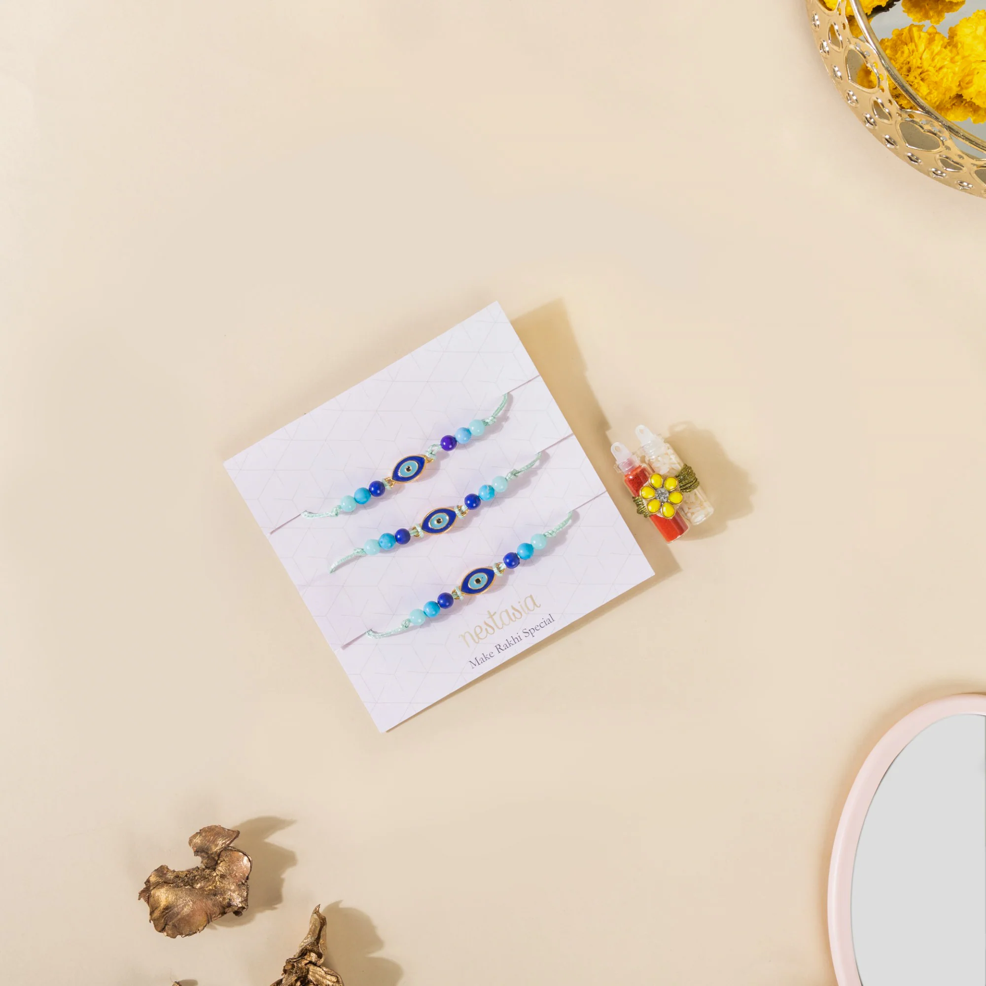Rakhi Gift Set Of 7 For Sister With Makeup Bag - Image 10
